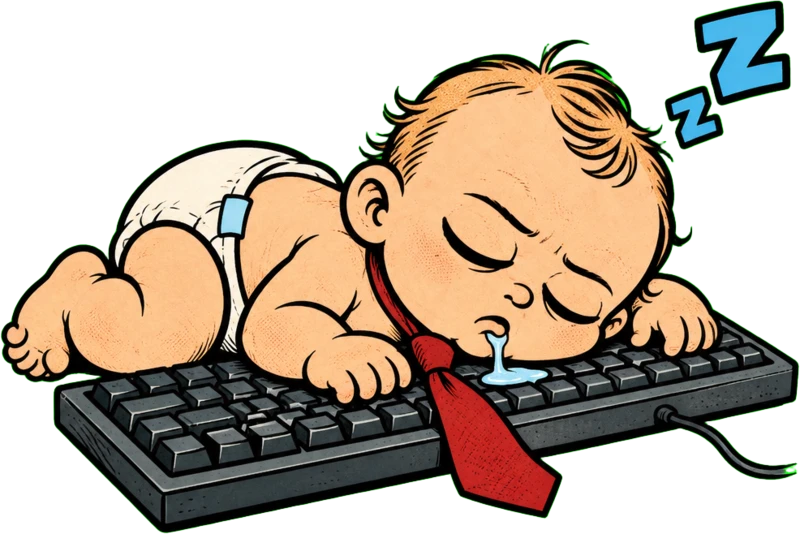 Vinnie the baby, asleep on a keyboard
